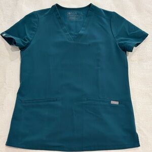 Figs Women's Short Sleeve V-Neck Top in Deep Teal